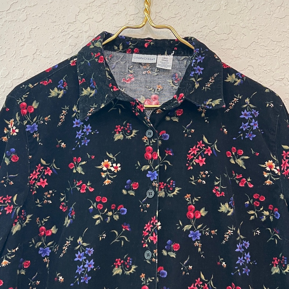 Cabin Creek Ditsy Floral Baby Corduroy Button Down Shirt 100% Cotton Size Large - Picture 3 of 9
